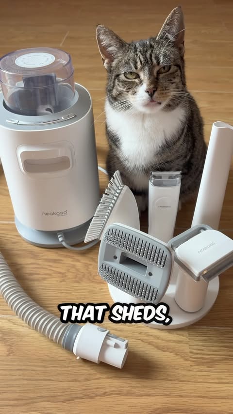 Instagram post by @tabbycatmittens for Neakasa. Caption reads: [...] a pet that sheds a lot? Check out the....