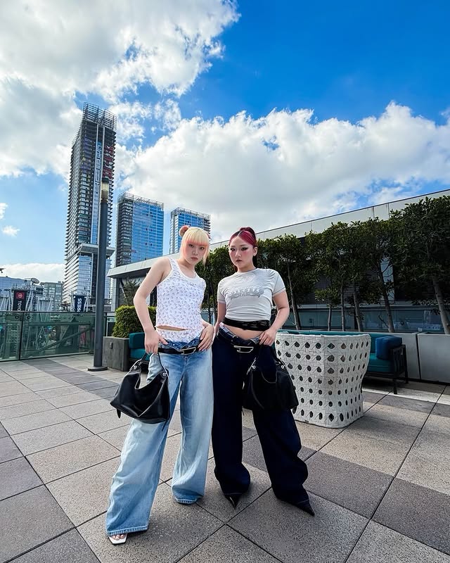Instagram post by @hana_brave_official for Diesel. Caption reads: @diesel 🏝️🏙️🖤 D-KHELZ denim & D-LINE bag [...].