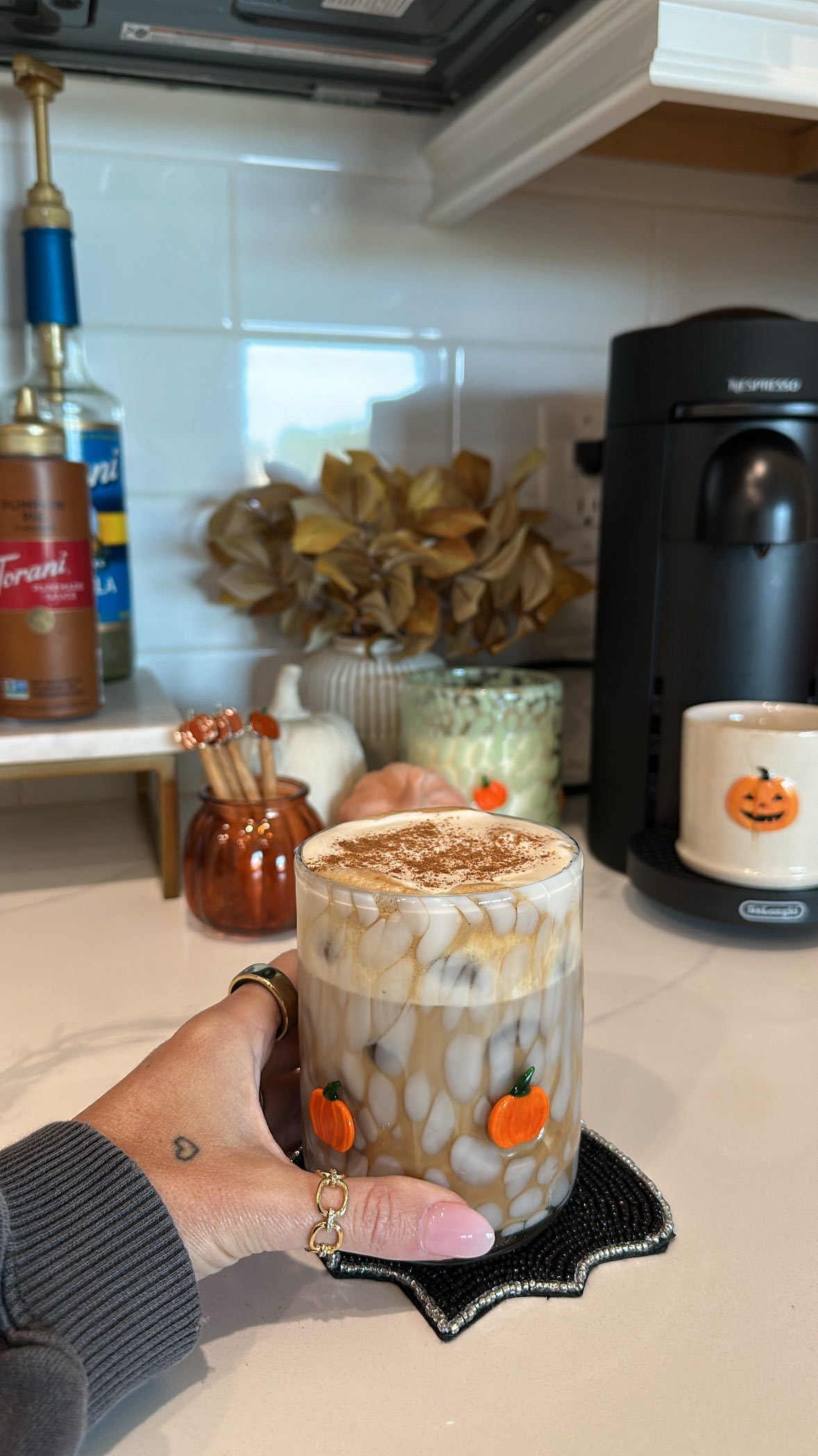 Instagram post by @jenglufling for Torani. Caption reads: Easiest pumpkin cold foam recipe that’s 10/10! 

-....
