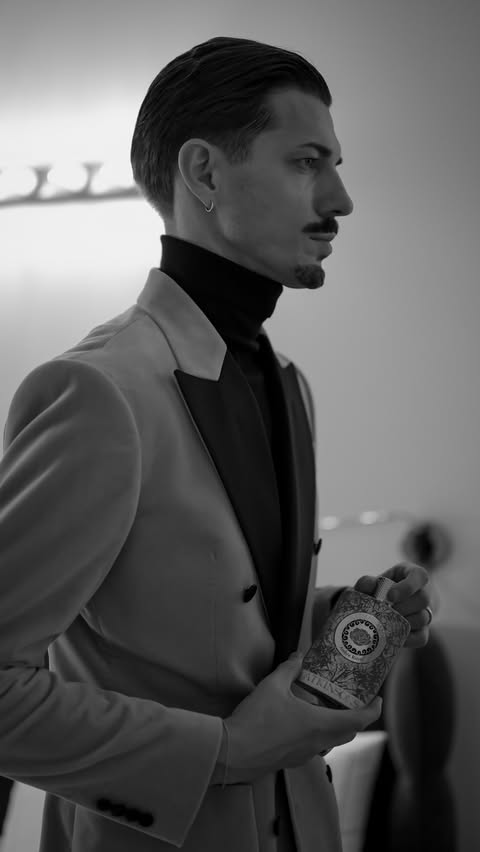 Instagram post by @manuel.fiori for DOUGLAS. Caption reads: Wrapped in gold and touched by the warmth of....