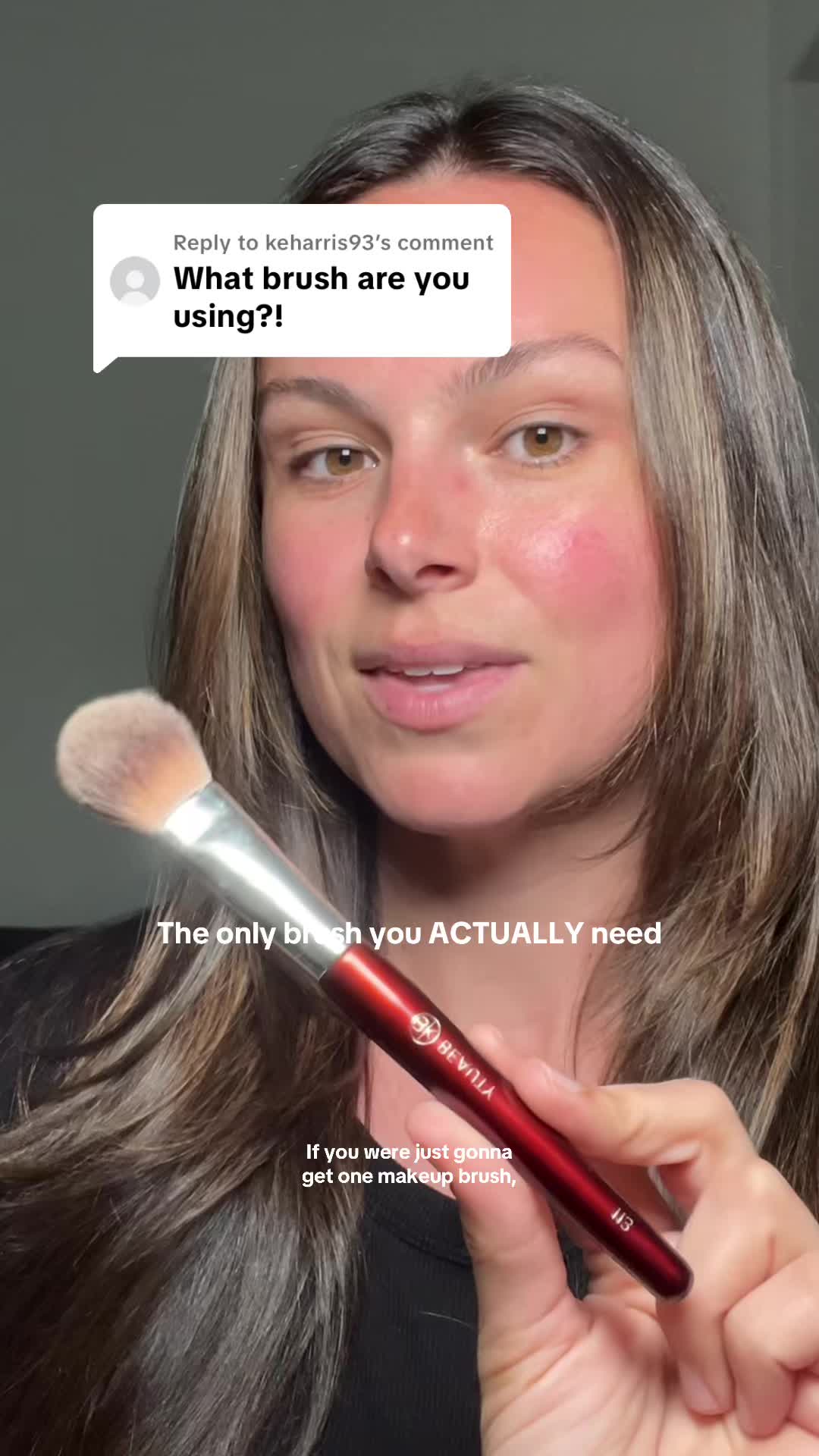 TikTok post by @emily_jimison for BK Beauty. Caption reads: [...] EVERYTHING 👏 my most used brush!!! @BK....