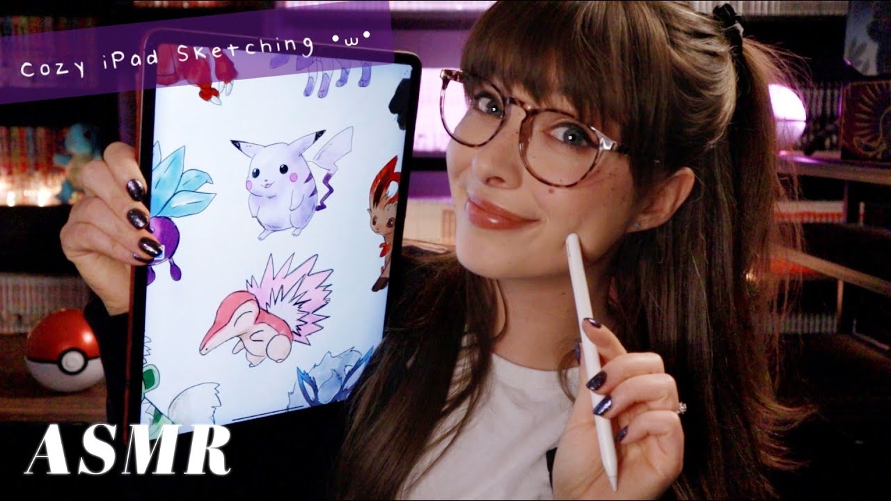 YouTube post by @RainessaASMR for Flintts. Caption reads: ASMR ✏️ Drawing ☆YOUR☆ Shiny Pokémon Ideas! ✨ Pen....