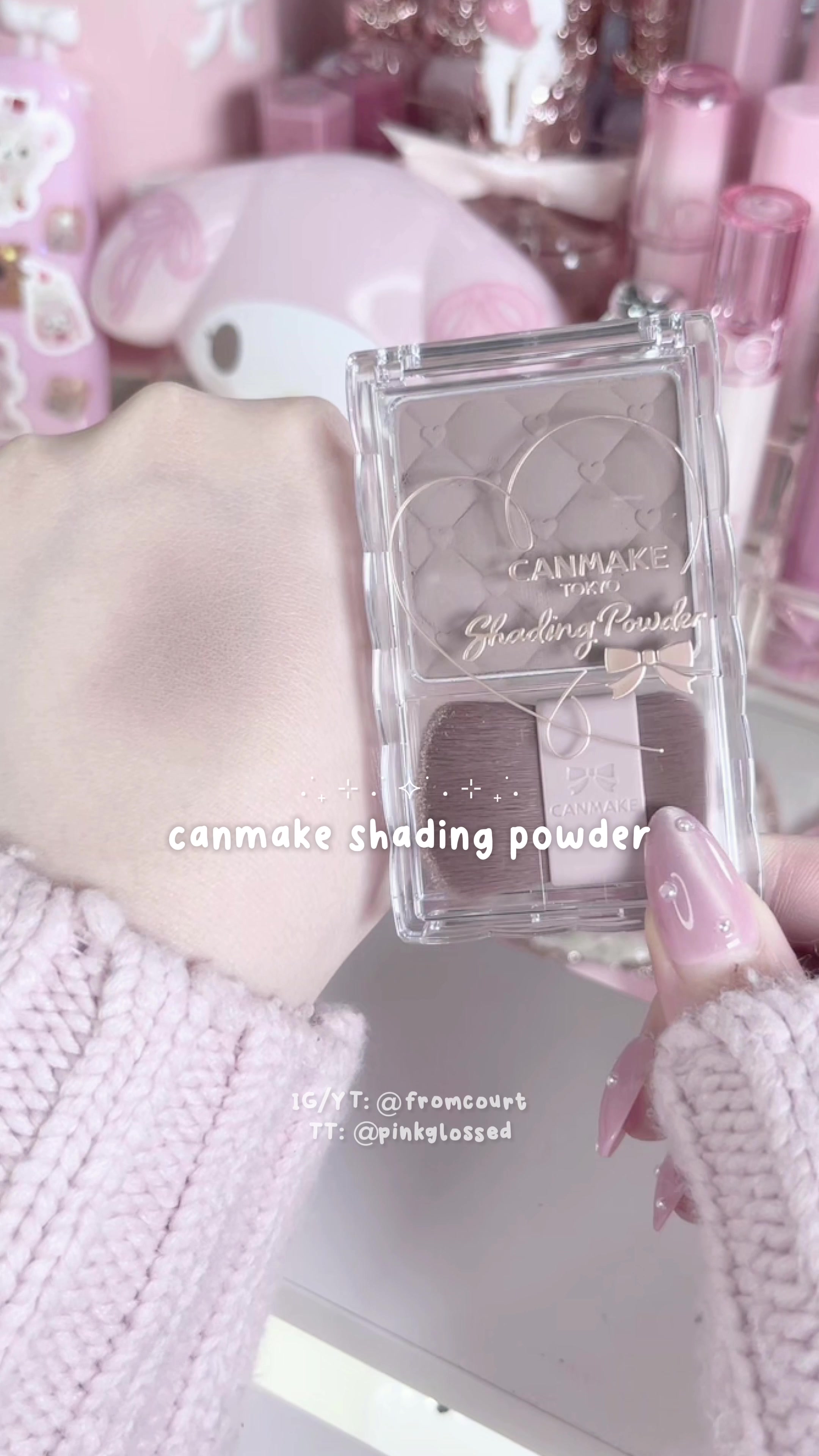 TikTok post by @pinkglossed for CANMAKE USA. Caption reads: canmake shading powder, i love japanese makeup 🫶....