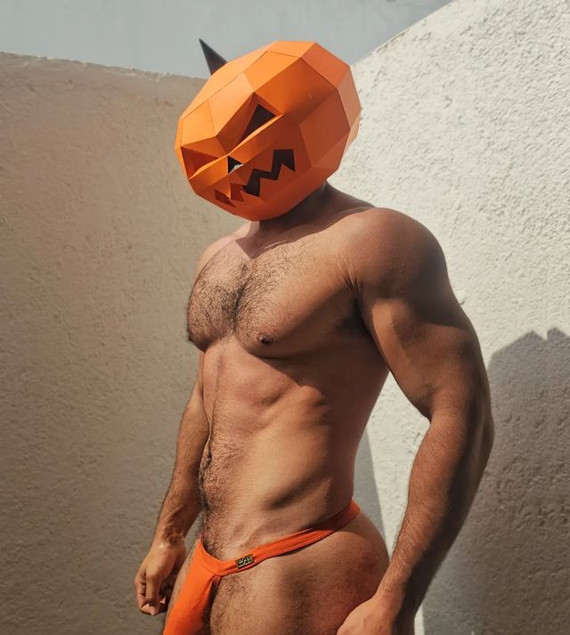 Instagram post by @oscar_vica for Andrew Christian. Caption reads: Dulce o truco 👻?

#andrewchristian #trophyboy....