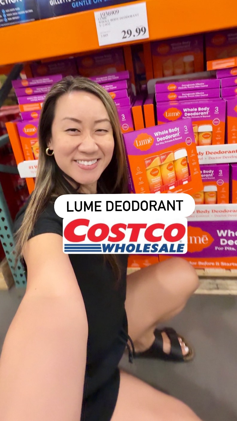 Instagram post by @costcoclaudia for Lume Deodorant. Caption reads: ✨Lume finally at Costco 🧡✨
You get 3 full-size....