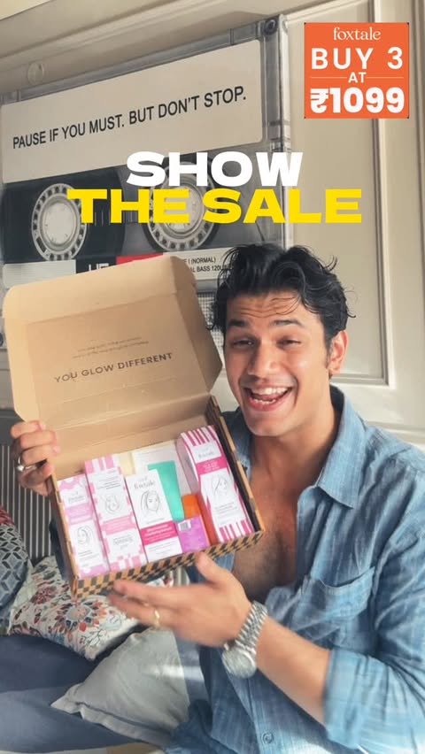 Instagram post by @hridayygupta for Foxtale. Caption reads: [...] more skincare problems. 🌧️ Thankfully,....