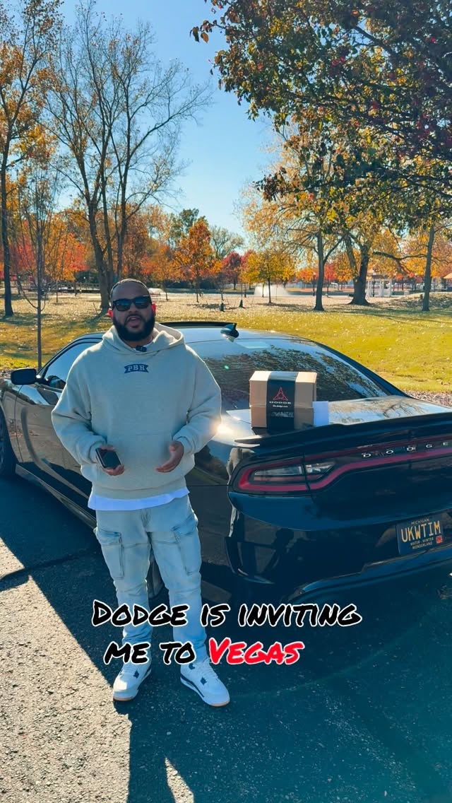 Instagram post by @hellcatdurango for Dodge. Caption reads: 𝘚𝘦𝘦 𝘠𝘰𝘶 𝘎𝘶𝘺𝘴 𝘐𝘯 𝘝𝘦𝘨𝘢𝘴!🛩️🏎️🔥....