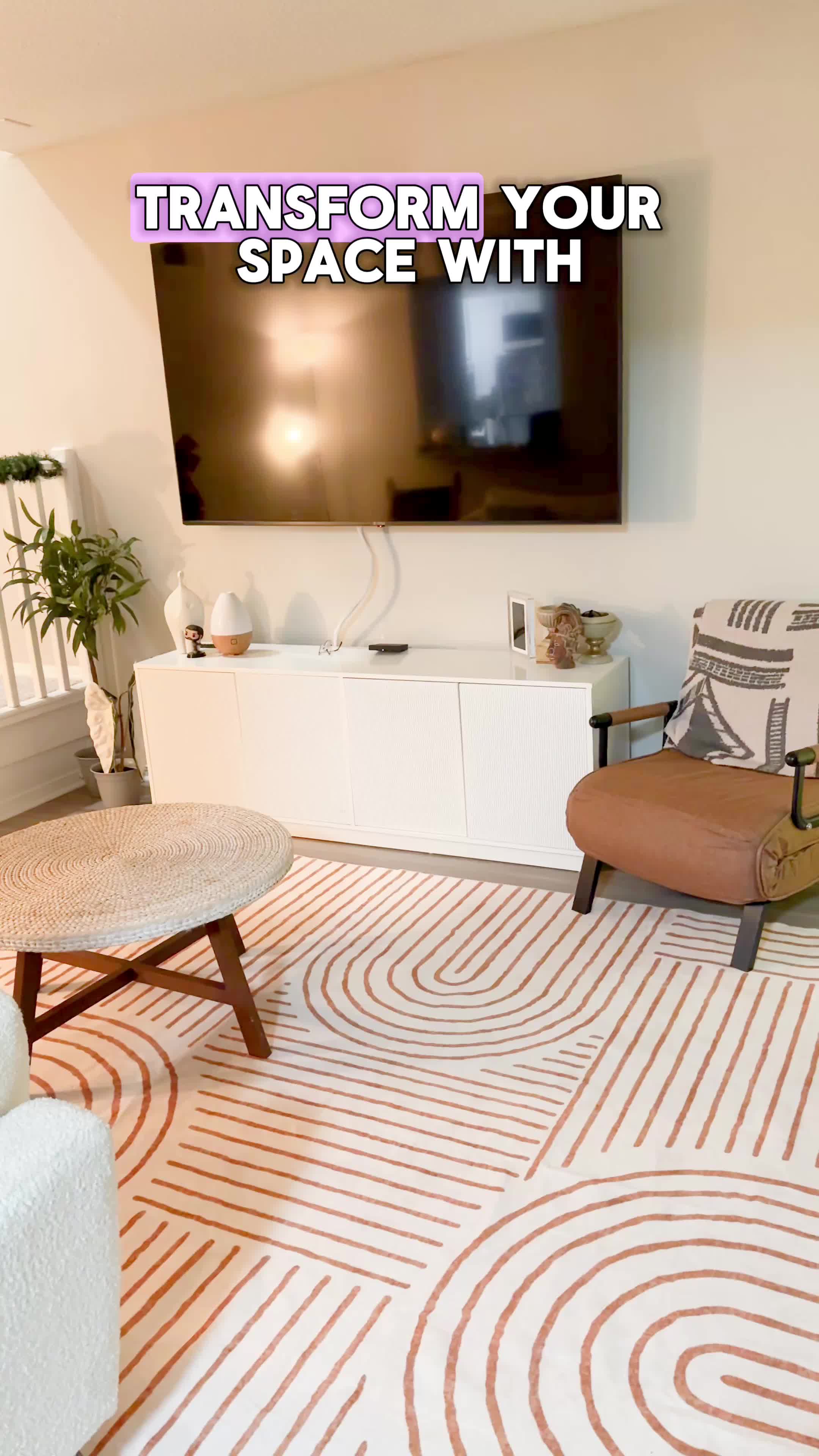 TikTok post by @melissasjohn for LA Home Decor. Caption reads: This is an amazing easy-clean are rug from @LAHOME....