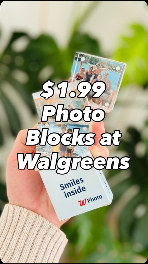 Instagram post by @hip2save for Walgreens. Caption reads: Walgreens has these acrylic photo blocks for just....