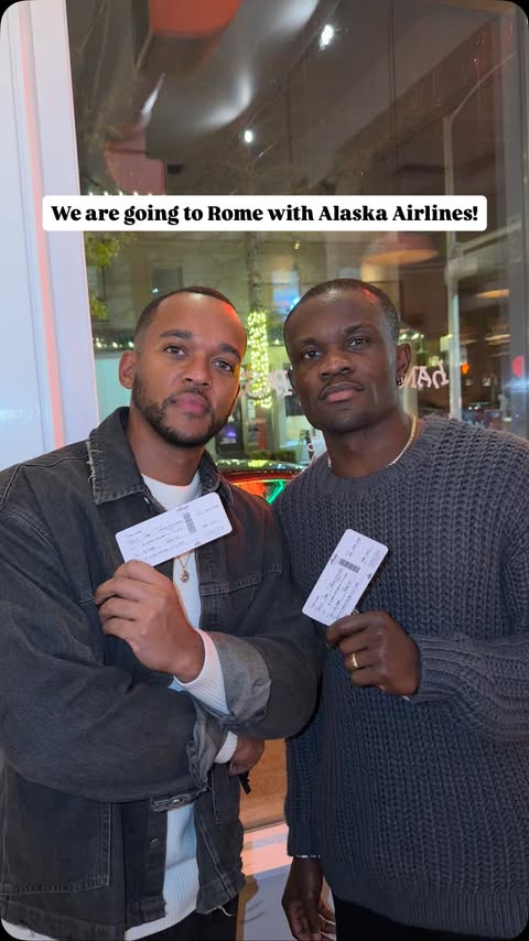 Instagram post by @ayokwam for Alaska Airlines. Caption reads: Our flights are booked, what about you? ✈️ 🇮🇹....