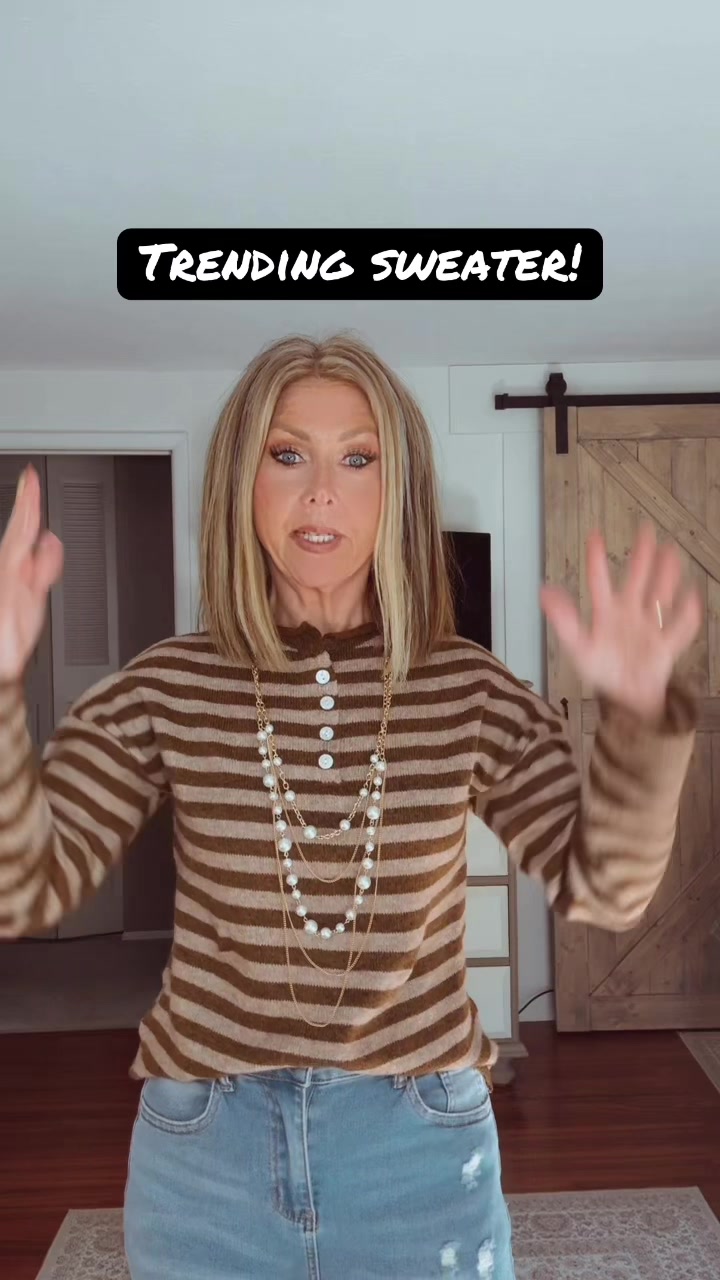 TikTok post by @teacher_turns_trendy for SCUSTY. Caption reads: The perfect fall sweater!! @SCUSTY....