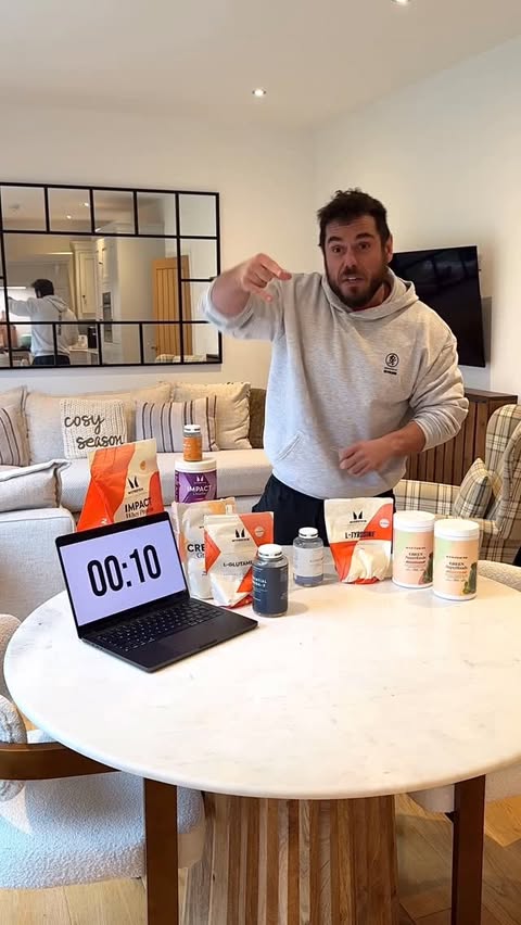 Instagram post by @rossedgley for Gym King. Caption reads: Best Sports Nutrition Stack: UP TO 80% OFF....