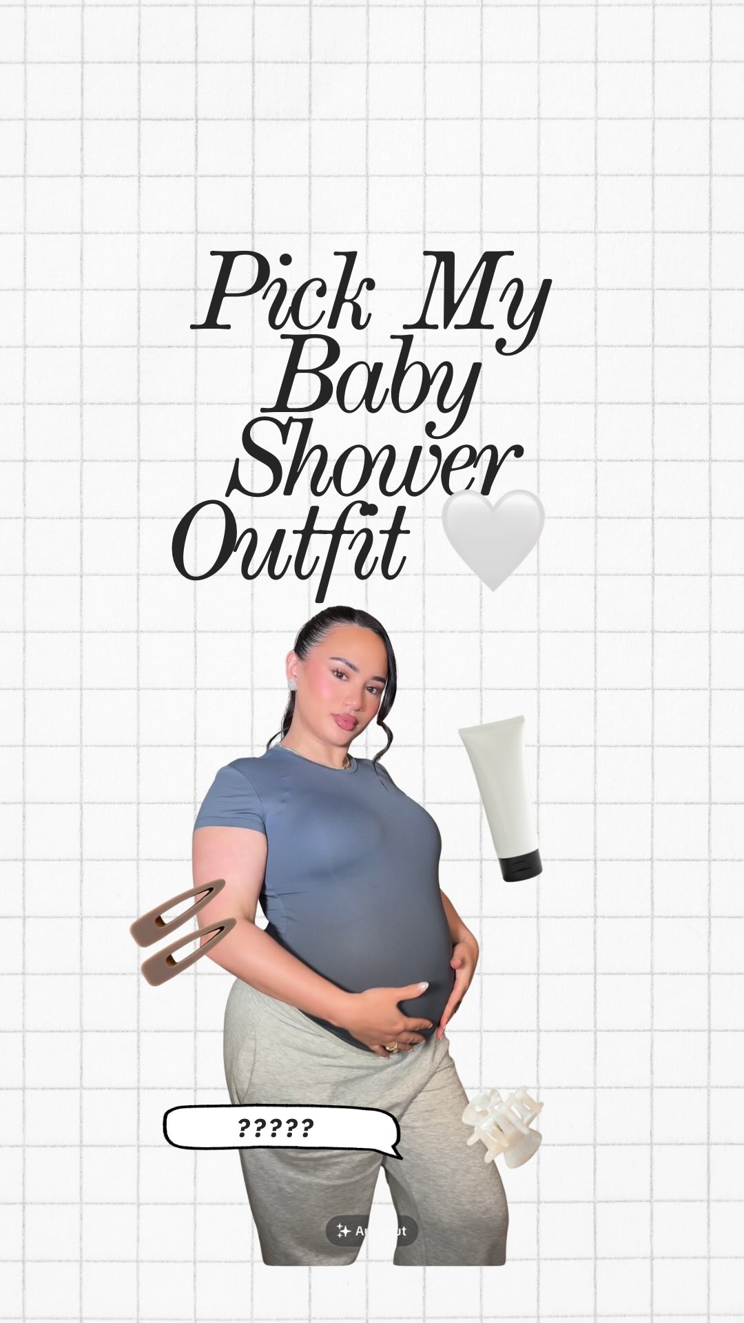 Instagram post by @thejaycee_ for Club L London. Caption reads: Pick my baby shower outfit for me 🥹🤍 We want....