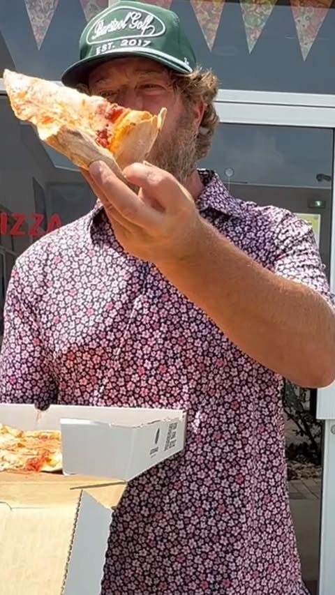 Instagram post by @stoolpresidente for RHOBACK. Caption reads: [...] Pizza (Islamorada, FL) presented by @rhoback.