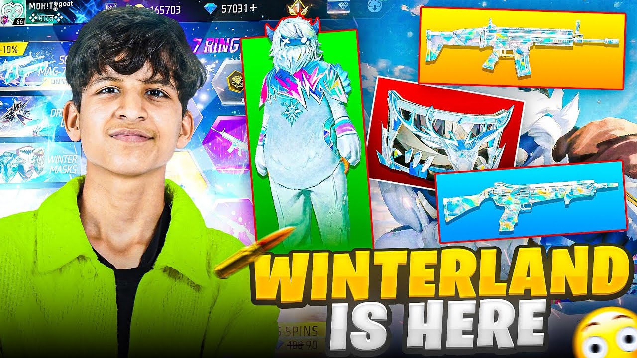 YouTube post by @piyushjocgaming for Disney Magic Kingdoms. Caption reads: EXPLORING NEW WINTERLAND EVENT IN FREE FIRE!!😍.