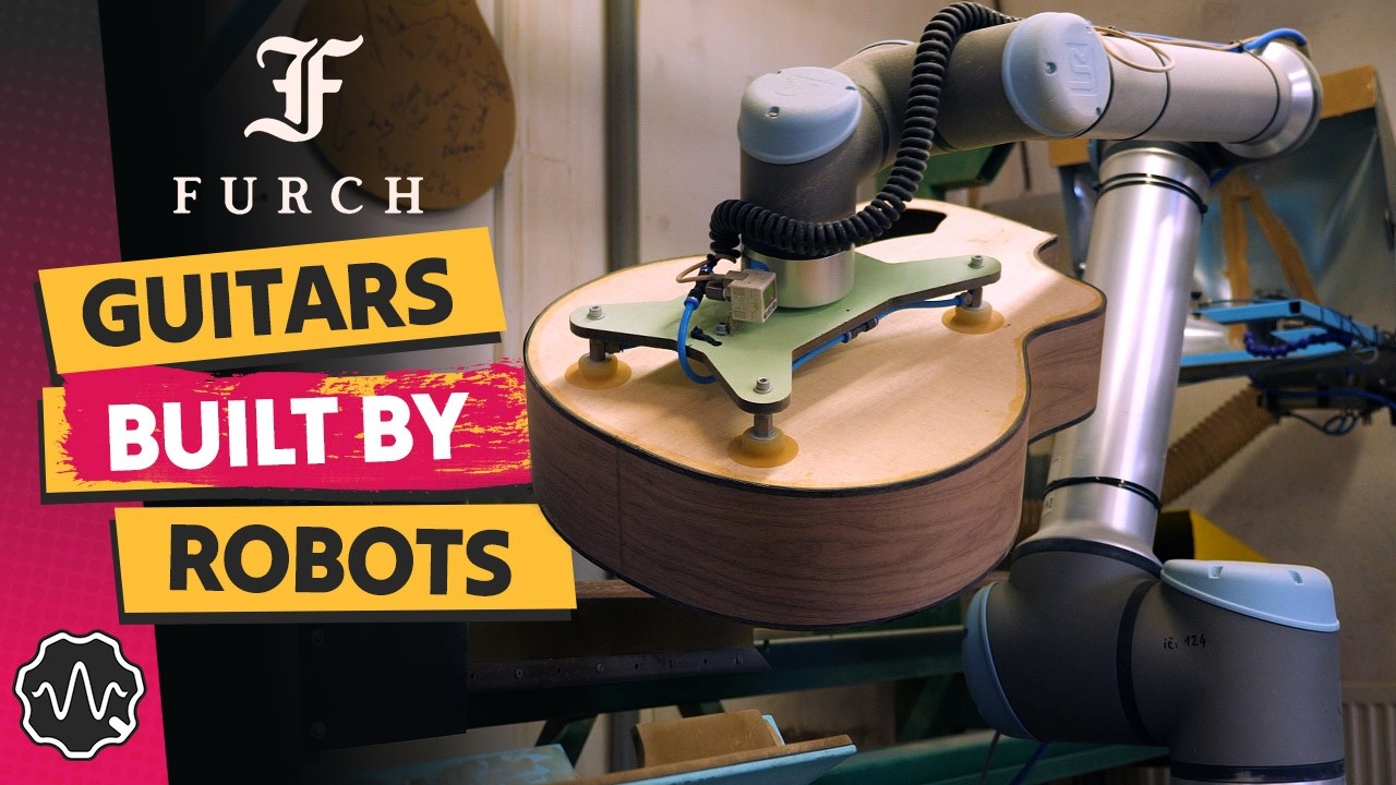 YouTube post by @ScienceofLoud for Thomann. Caption reads: Inside Europe's Most Automated Acoustic Guitar....