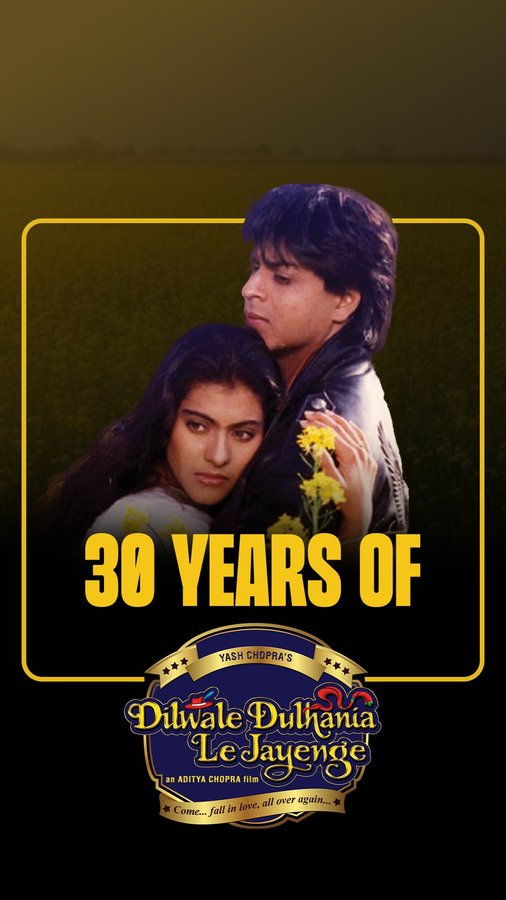 Instagram post by @imdb_in for Yash Raj Films. Caption reads: DDLJ at 30 ✨ 

Romance, road trips, and....