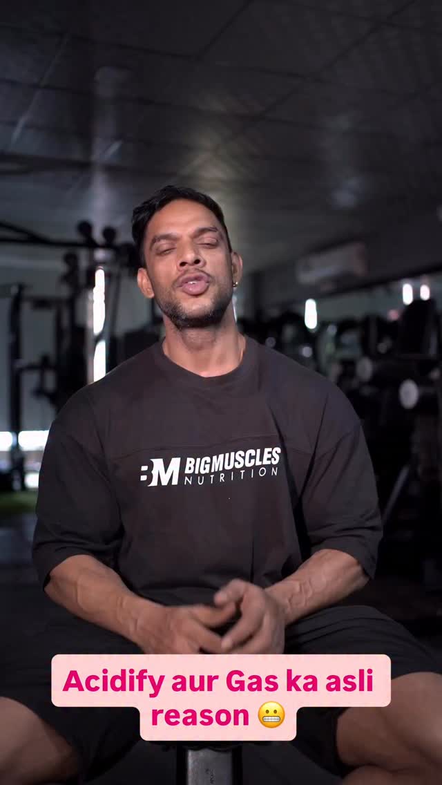 Instagram post by @rahulfitness_ifbb for Bigmuscles Nutrition. Caption reads: Acidity aur Gas ka asli reason....