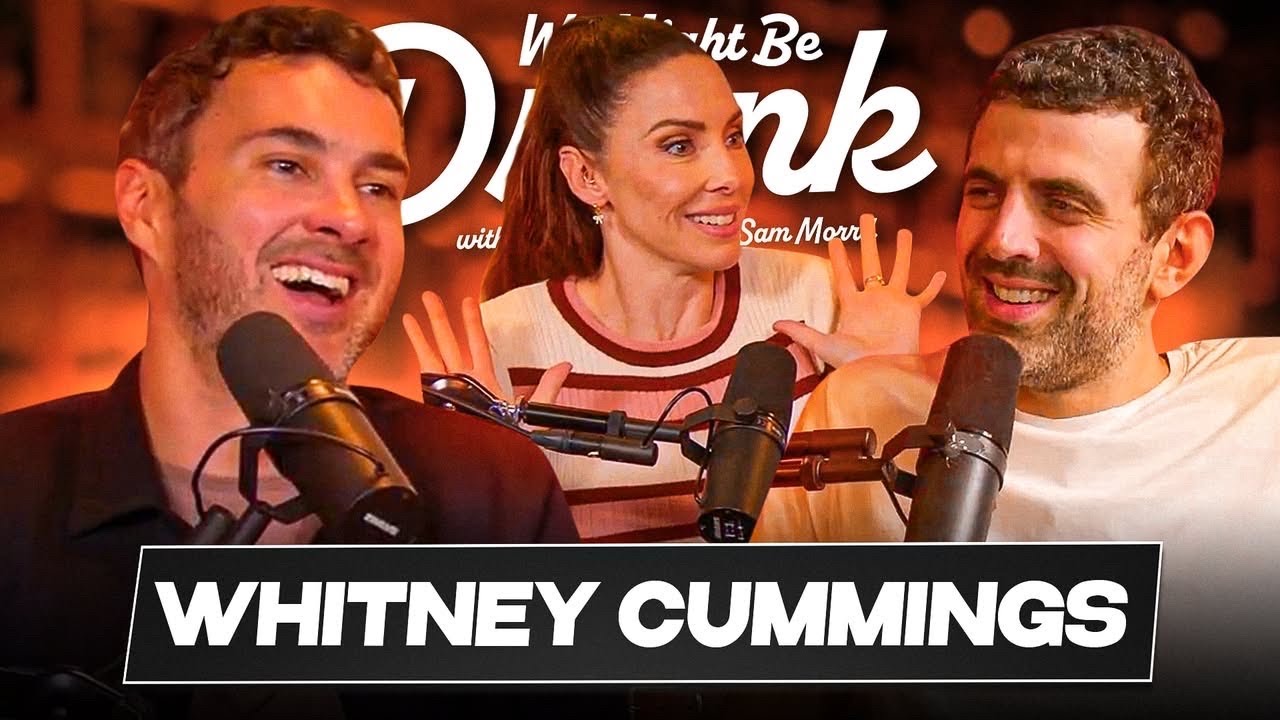 YouTube post by @WeMightBeDrunkPod for hims. Caption reads: Whitney Cummings w/ Mark Normand & Sam Morril - We....