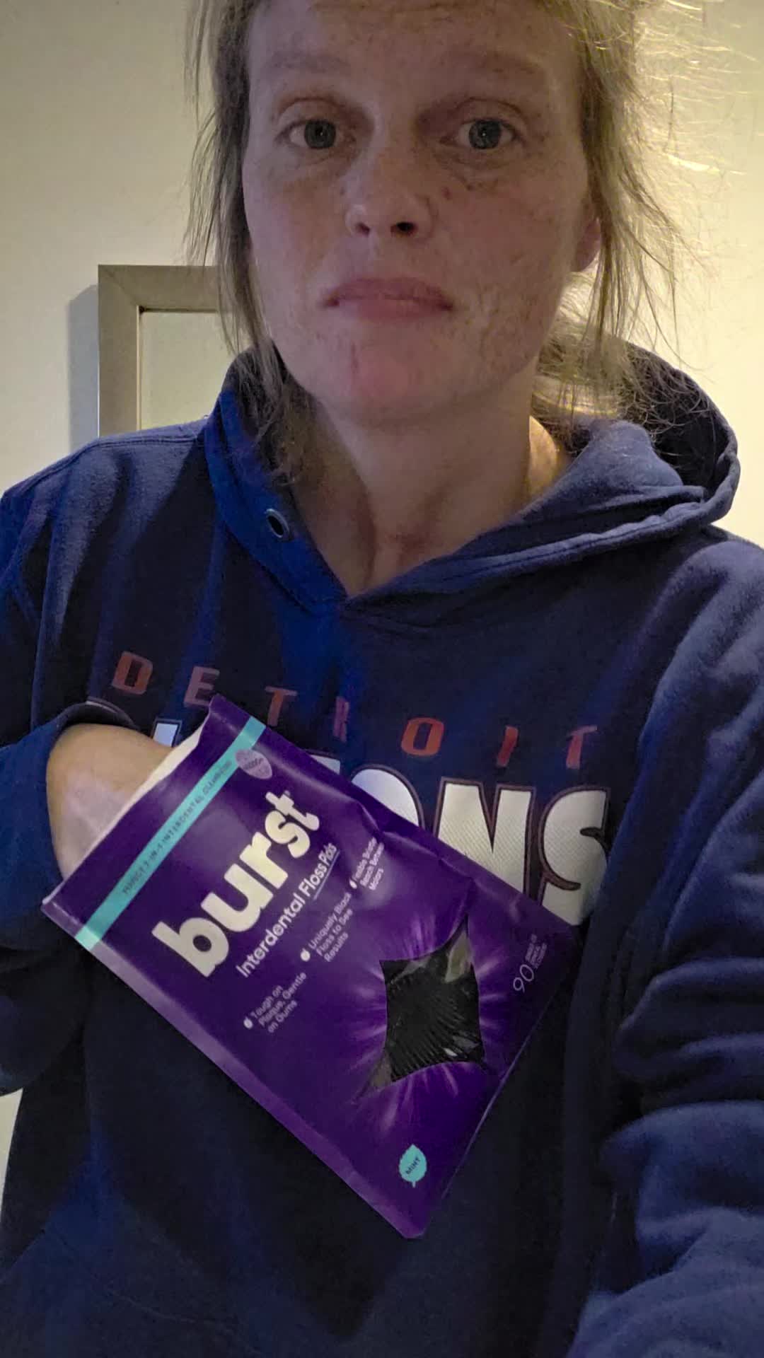 TikTok post by @katieamato1345 for Burst Oral Care. Caption reads: #teeth #dental #floss #burst @BURST Oral Care.