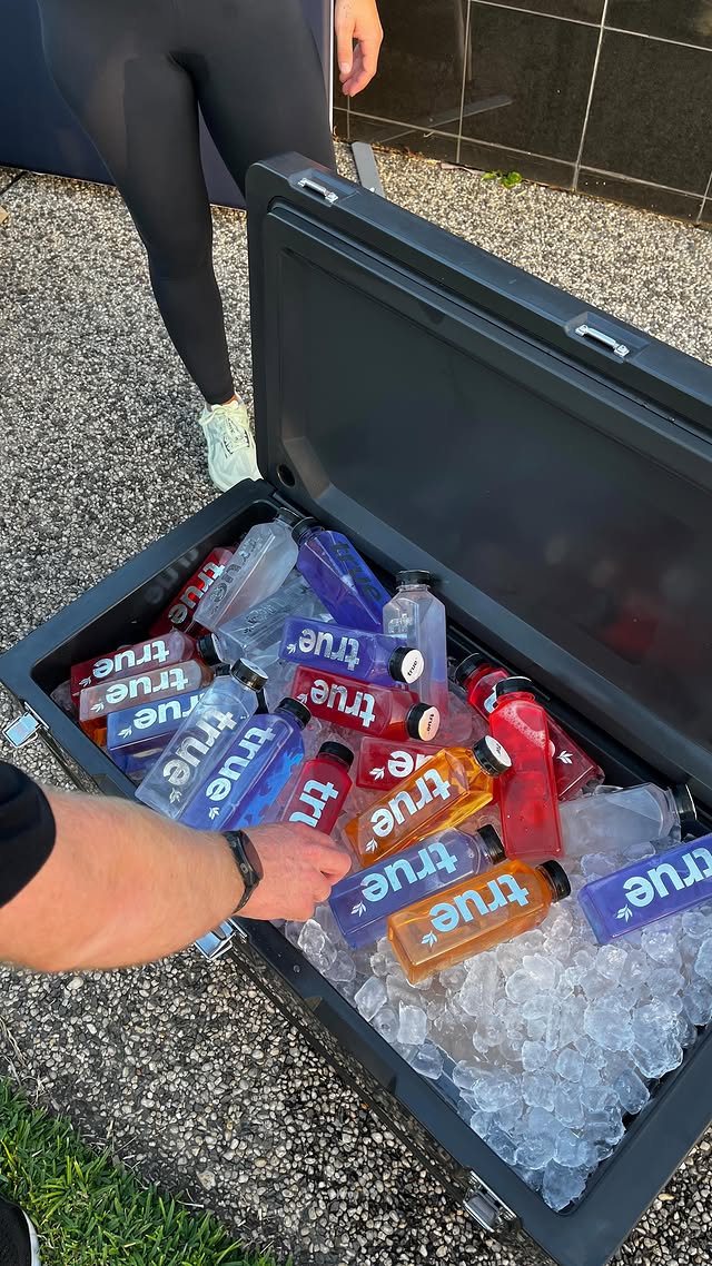 Instagram post by @julia_hannaford for True Protein. Caption reads: @trueprotein Non-Stim Pre ‘Mixed Berry’ Flavour....
