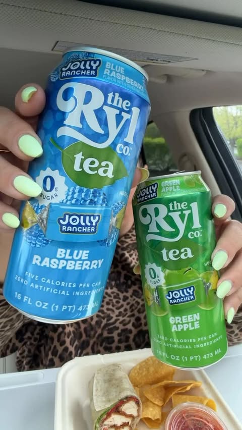Instagram post by @megthings_ for Ryl Tea. Caption reads: [...] favorite chicken caesar wrap and trying Ryl....