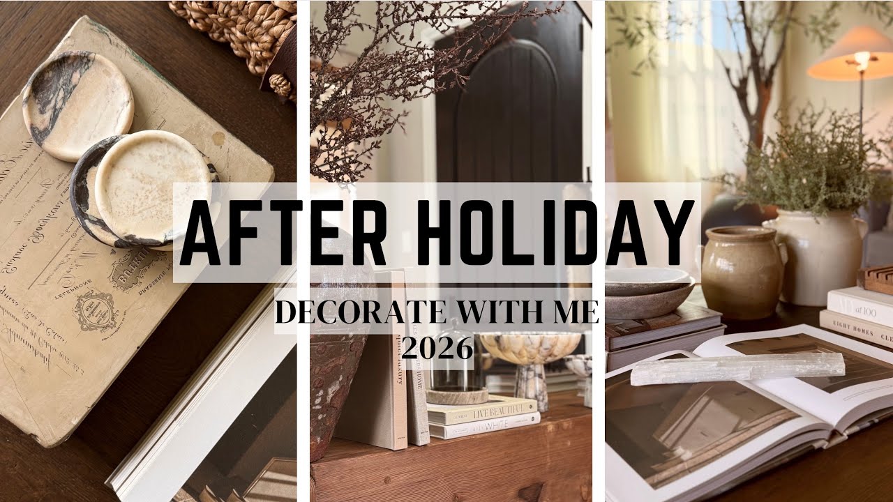 YouTube post by @Hannah_naylor_ for Hobby Lobby. Caption reads: AFTER HOLIDAY DECORATE WITH ME || WINTER STYLING....