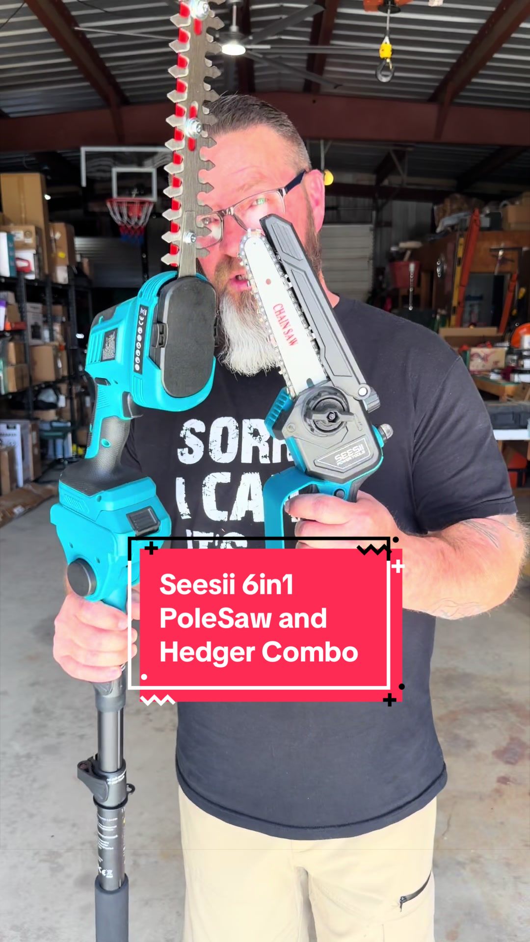 TikTok post by @wickedwayne777 for Seesii. Caption reads: Seesii Pole Saw and Hedge Combo 👀 #seesii [...].
