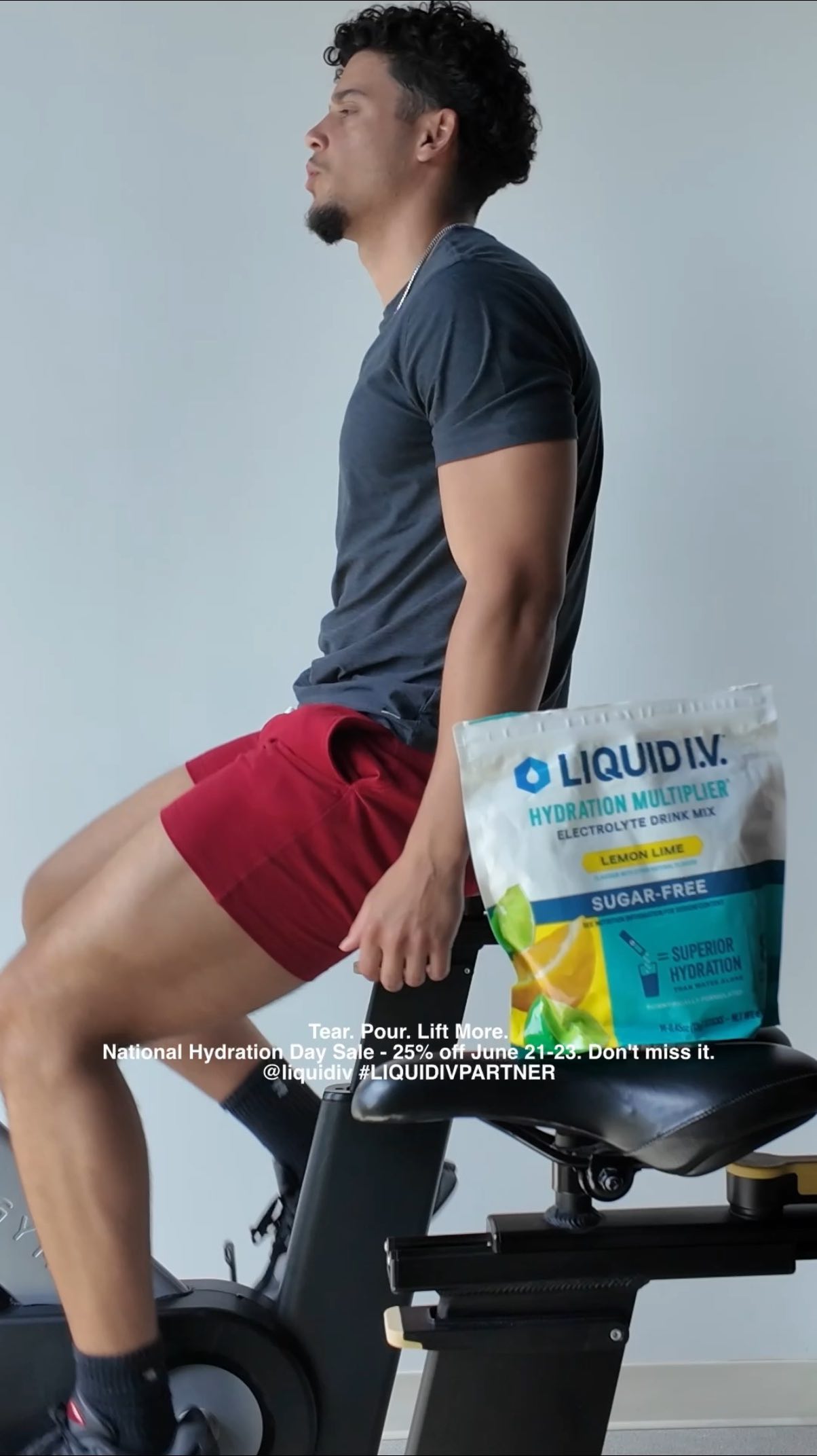 Instagram post by @kennyrodriguez for Liquid IV. Caption reads: From workouts to workdays—hydrate smarter with....