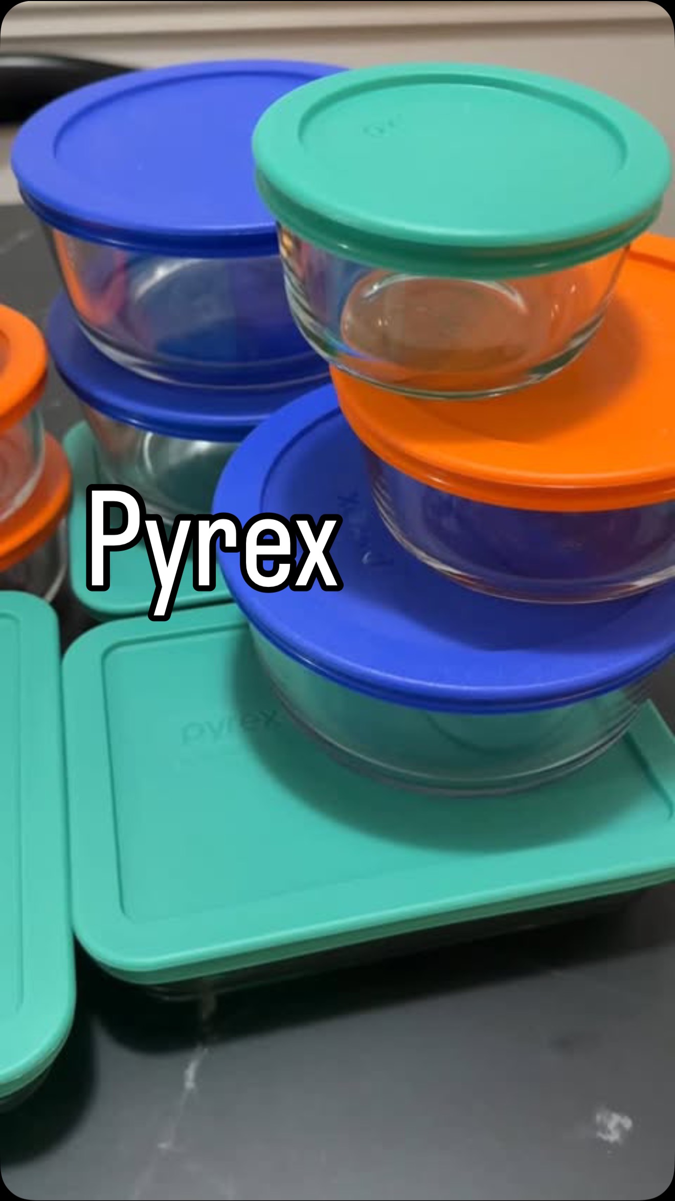 Instagram post by @journeywithrit for Pyrex. Caption reads: gifted by Pyrex the perfect tinted mixing bowls....