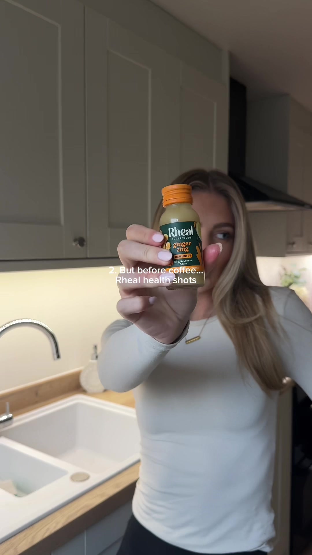 TikTok post by @freya.rowex for Rheal Superfoods. Caption reads: [...] four flavours and their benefits! @Rheal....