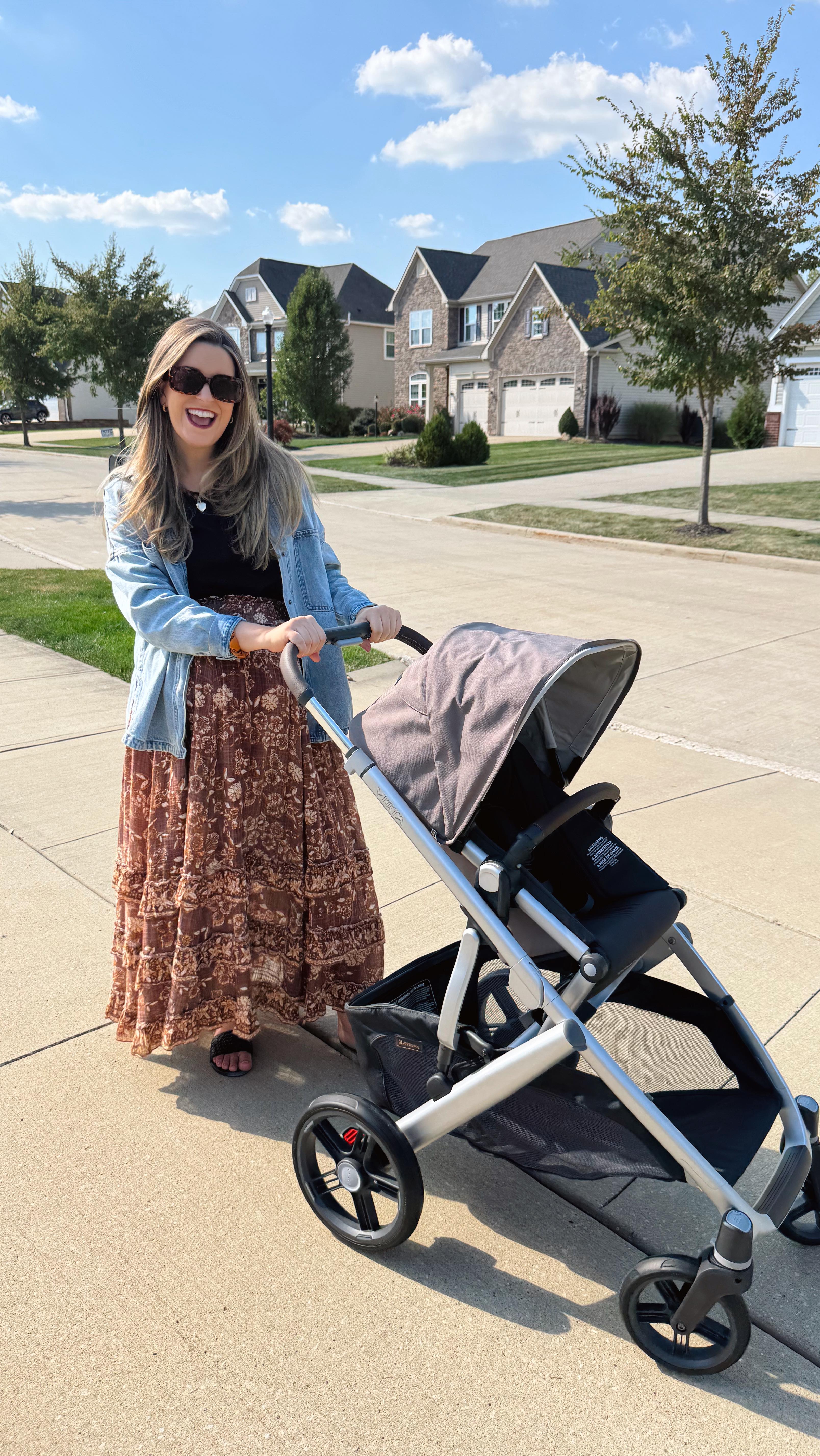 Instagram post by @gabriellepayne_ for UPPAbaby. Caption reads: ready for neighborhood strolls with baby boy and....