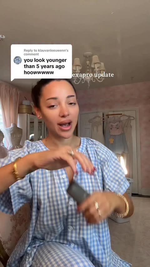 Instagram post by @gabi for OneSkin. Caption reads: [...] i believe helped me look a bit younger 🩵🛁....