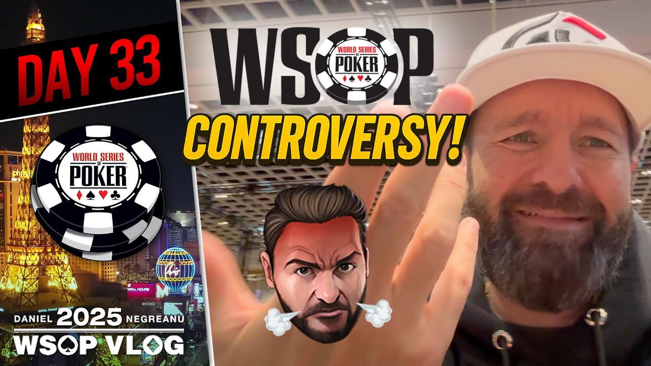 YouTube post by @dnegspoker for Contenders Clothing. Caption reads: CONTROVERSY and HYSTERIA at the WSOP! - Daniel....