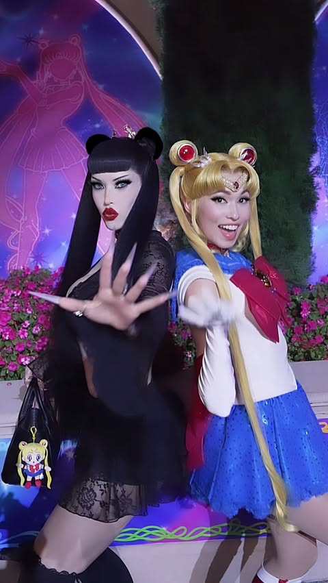 Instagram post by @victoriavenin for Universal Studios Hollywood. Caption reads: 🌙✨ ⚚ 🌹 𓆩♡𓆪 🌹 ⚚ ✨🌙 Thursday Fright....
