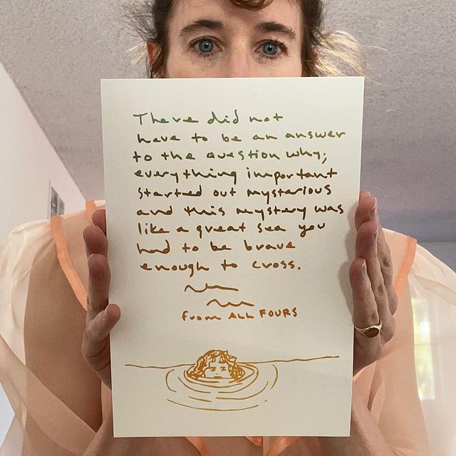 Instagram post by @mirandajuly for Riverhead Books. Caption reads: ✨Something to pin above your desk✨ If you....