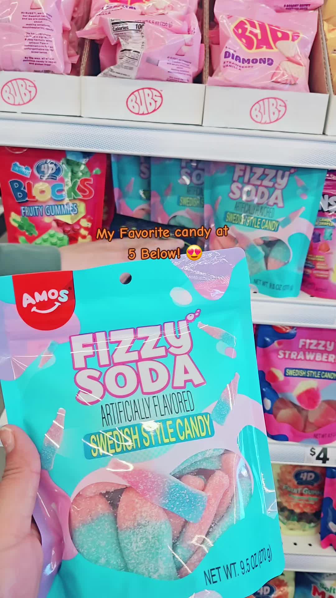 TikTok post by @koolmom223 for Amos Sweets. Caption reads: AMOS is our favorite candy! @Amos Sweets....