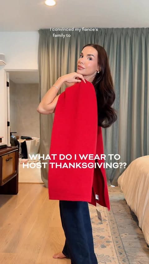 Instagram post by @catherine.lockhart for Everlane. Caption reads: Which outfit do I wear for thanksgiving?? This is....