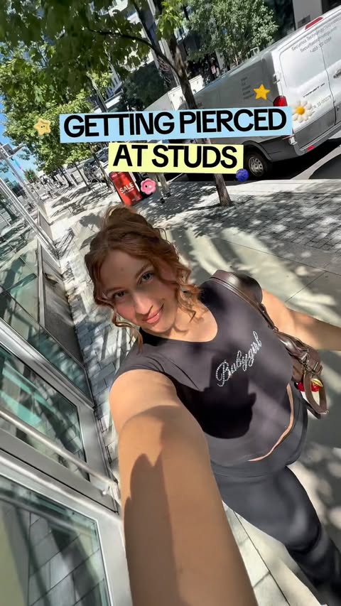 Instagram post by @donnalayal for Studs. Caption reads: [...] out 🥹 Complimentary piercing from @studs.