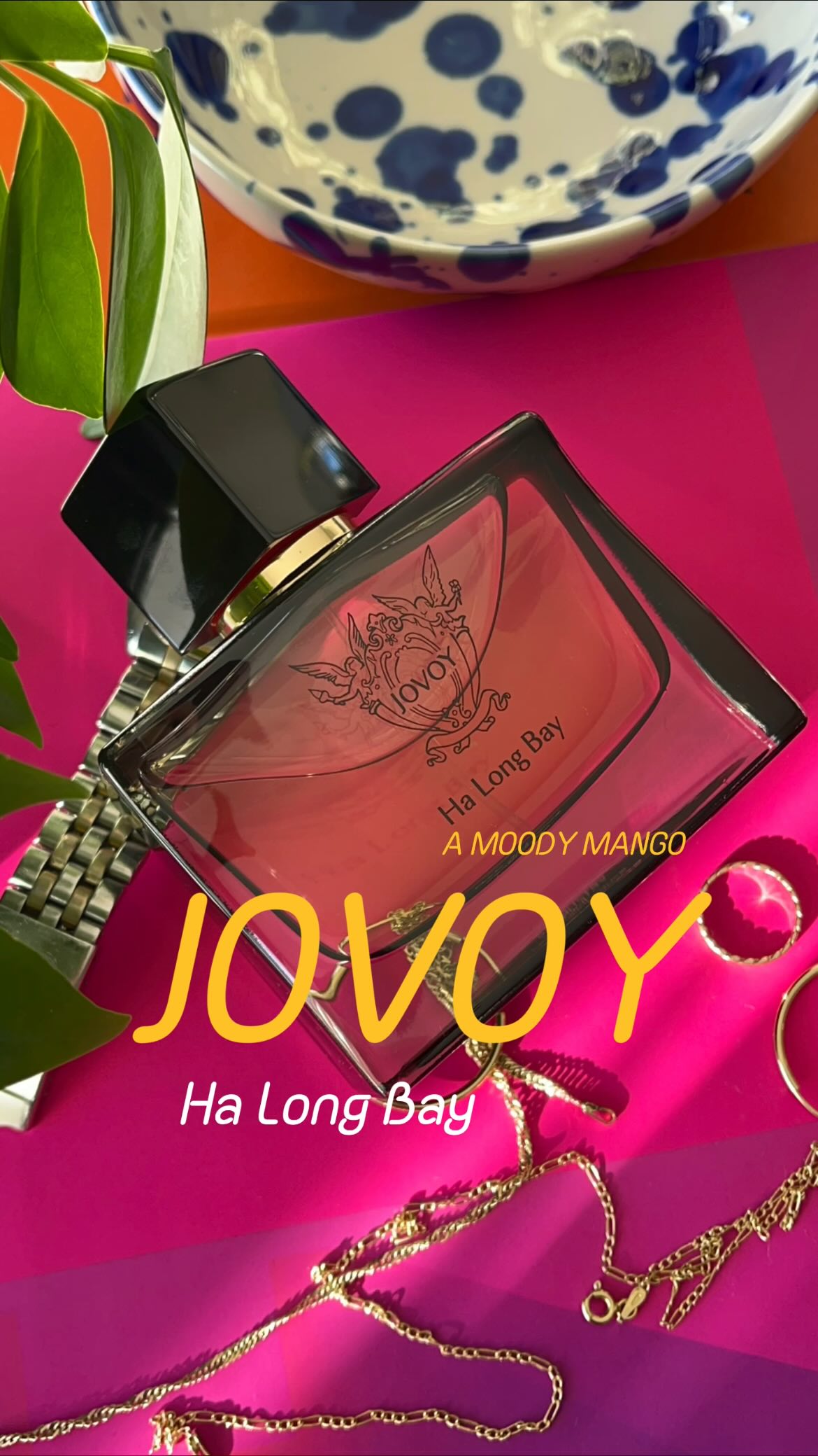 Instagram post by an influencer for Jovoy Parfums. Caption reads: [...] 🥭The newest release from @jovoyparfums : Ha....