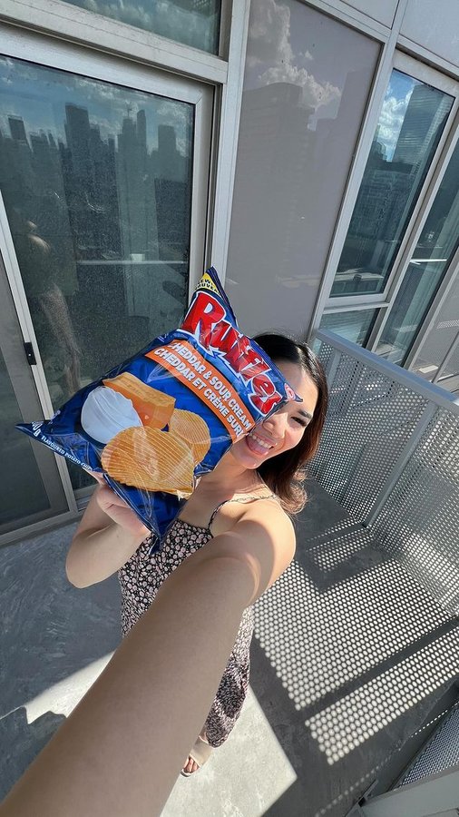 Instagram post by @heyhelenli for Ruffles. Caption reads: [...] are you on… 😂 I think that the new....