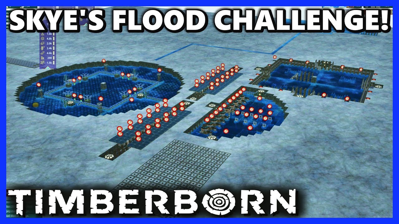 YouTube post by @SkyeStorme for TeePublic. Caption reads: Skye's FLOOD Challenge! - Timberborn.