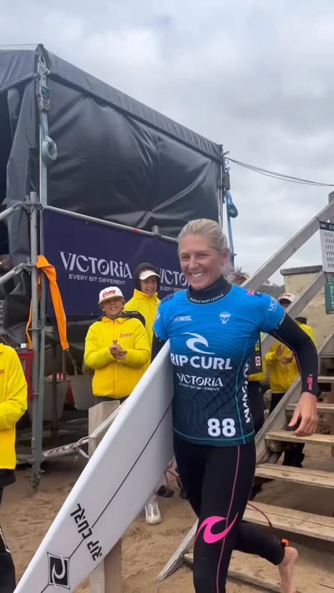 Instagram post by @ripcurl_women for World Surf League. Caption reads: The GOAT is back! 🐐 Tune in live to watch....