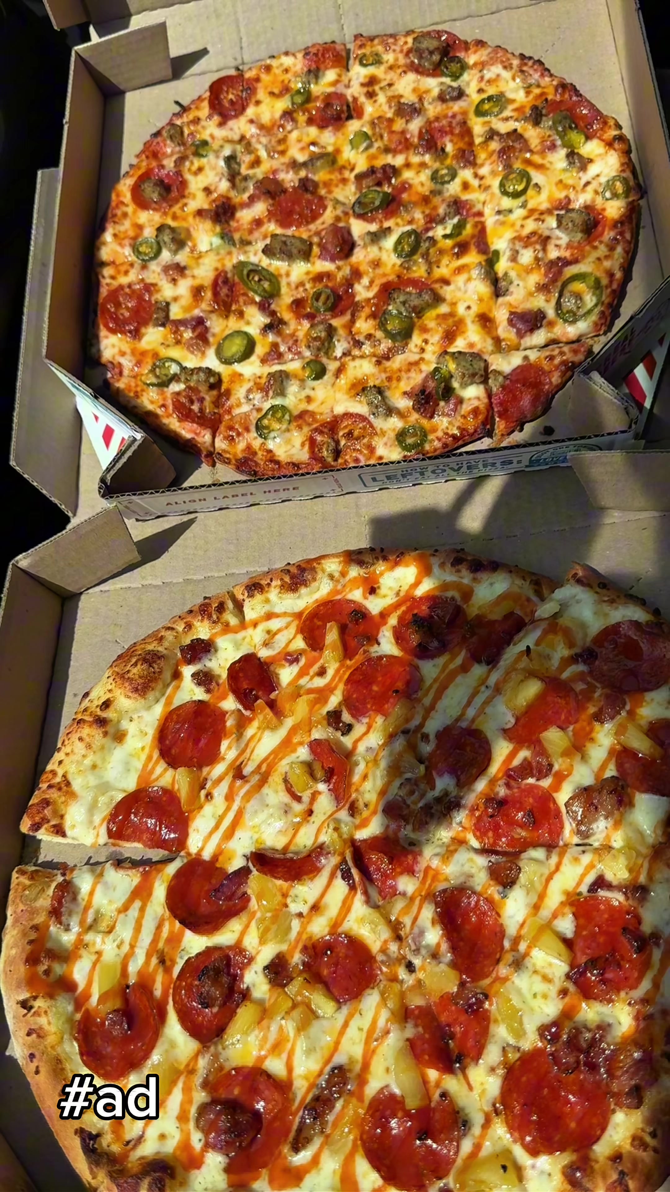TikTok post by @jtkravingzz for Domino's. Caption reads: #ad @Domino’s Any Crust, Any Topping Deal For....