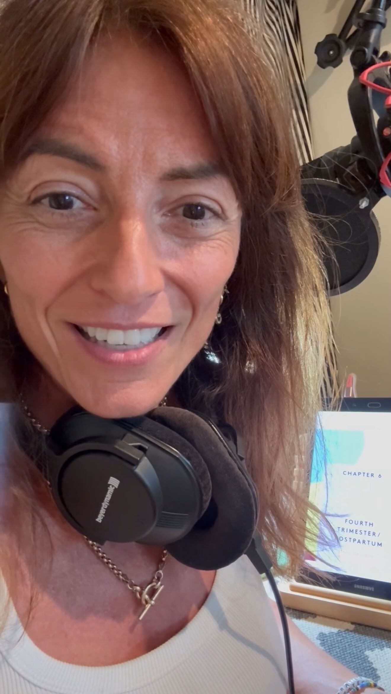Instagram post by @davinamccall for HarperCollinsUK. Caption reads: Recording the audiobook for my new book Birthing......