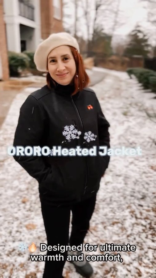 Instagram post by @brigitteilkaysavran for ororo Heated Apparel. Caption reads: Stay warm and in control this winter! ❄️🔥 The....