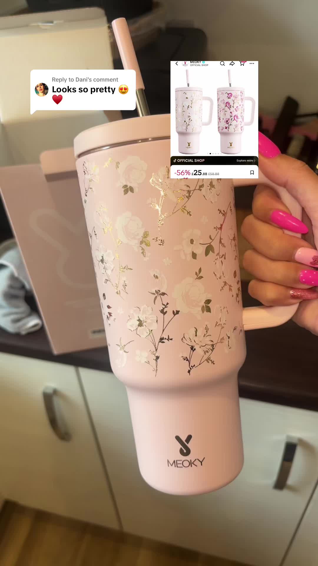TikTok post by @ninibubble123 for Meoky Cup. Caption reads: Replying to @Dani It’s so beautiful! I’m going to....