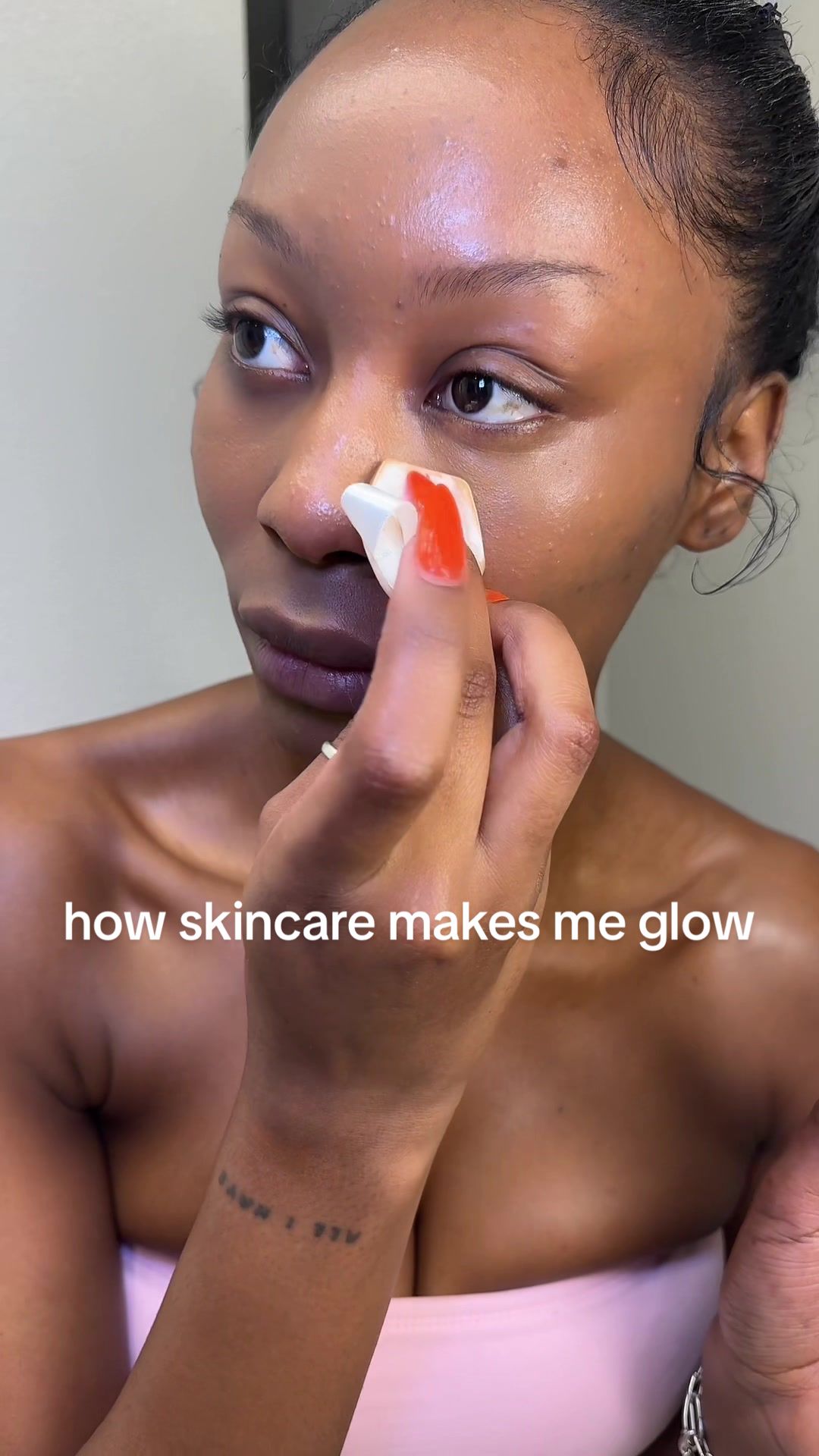 TikTok post by @tayloradelena for Banilausa. Caption reads: it’s the skincare before makeup that makes allll....