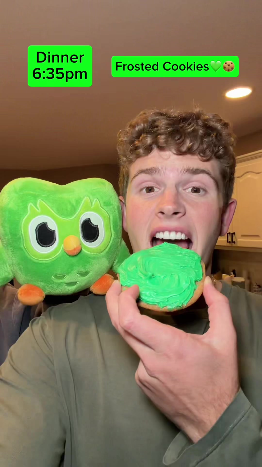 TikTok post by @tommywinkler for Duolingo. Caption reads: Replying to @duolingo Duolingo got me eating food....