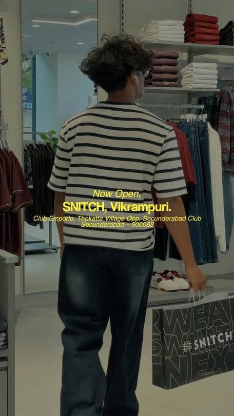 Instagram post by @ft.txq for Snitch. Caption reads: Checked out the new SNITCH. 📍 Vikrampuri,....